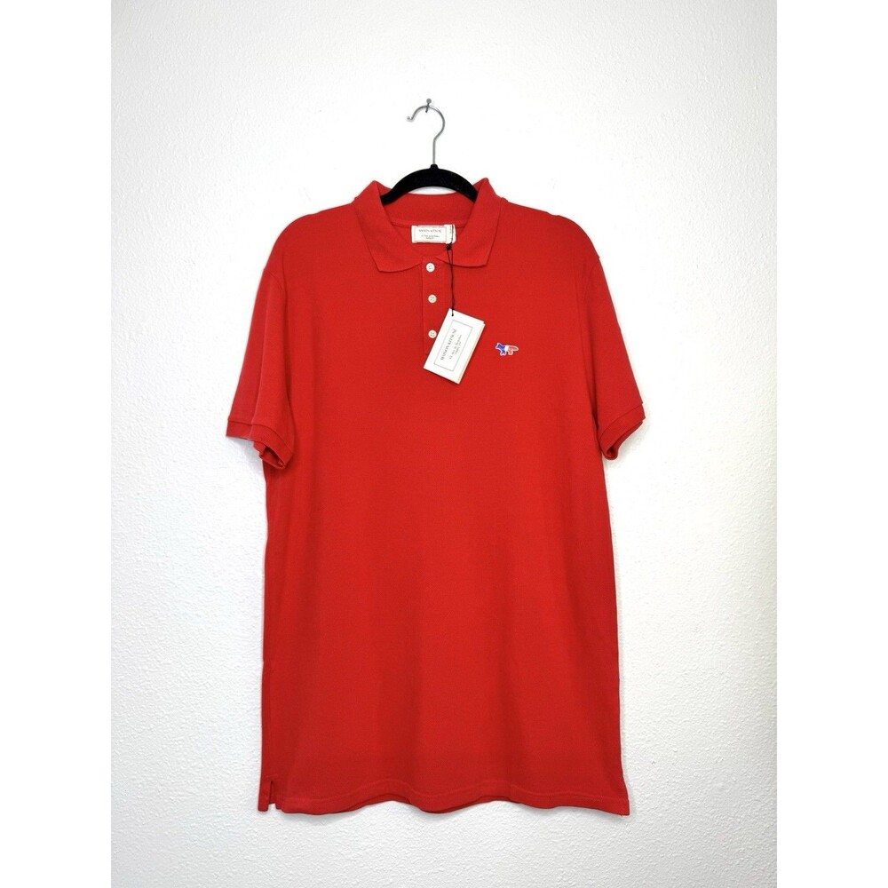 NWT Maison Kitsune Tricolor Fox Polo Shirt Mens XL Red Patch Embroidered New